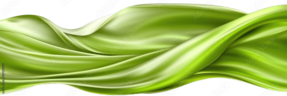 Flowing green silk fabric with smooth wave pattern isolated on transparent background, perfect for design projects, digital artwork, and creative backgrounds Flowing green silk fabric with smooth wave pattern isolated on transparent background, perfect for design projects, digital artwork, and creative backgrounds