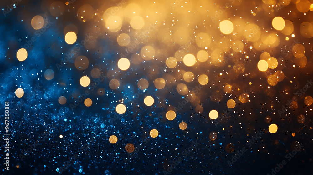 Abstract glitter lights. gold, blue and black blur on black background Abstract glitter lights. gold, blue and black blur on black background