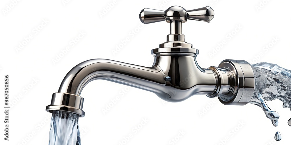 water flows from tap isolated on white background water flows from tap isolated on white background