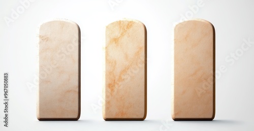 Three different types of stone tombstones with blank space for text