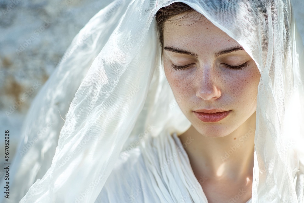 A beautiful woman in white linen garments and a transparent veil in nature. Lightness and beauty. A delicate, feminine girl. A beautiful woman in white linen garments and a transparent veil in nature. Lightness and beauty. A delicate, feminine girl.