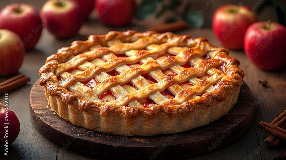 Rustic Homemade Apple Pie with Lattice Crust and Autumn Accents Rustic Homemade Apple Pie with Lattice Crust and Autumn Accents