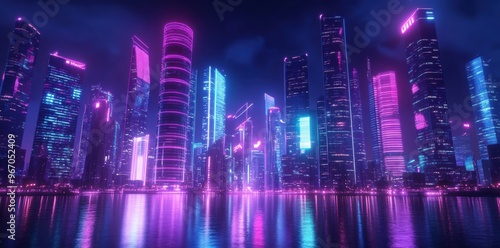 A futuristic mega-city boasts towering skyscrapers, automated walkways, and neon-lit streets brimming with advanced technology
