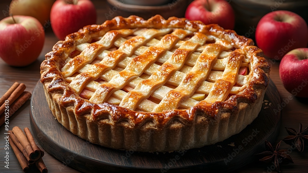 Freshly Baked Rustic Apple Pie with Lattice Crust and Warm Autumn Accents Freshly Baked Rustic Apple Pie with Lattice Crust and Warm Autumn Accents