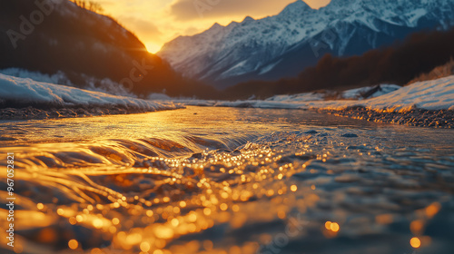 Goldeen meltwater from snowy mountains photo