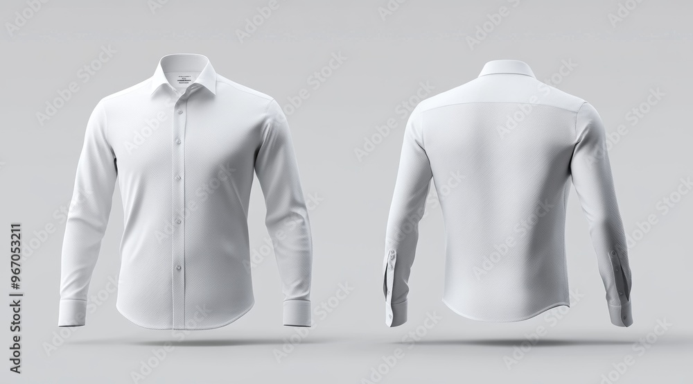 White mockup of a classic men's shirt with long sleeves White mockup of a classic men's shirt with long sleeves