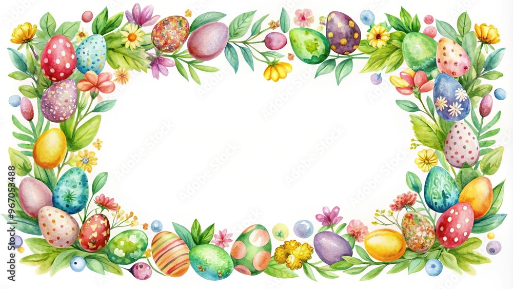 Fototapeta premium Watercolor Easter decorative ornate frame with wide-angle view