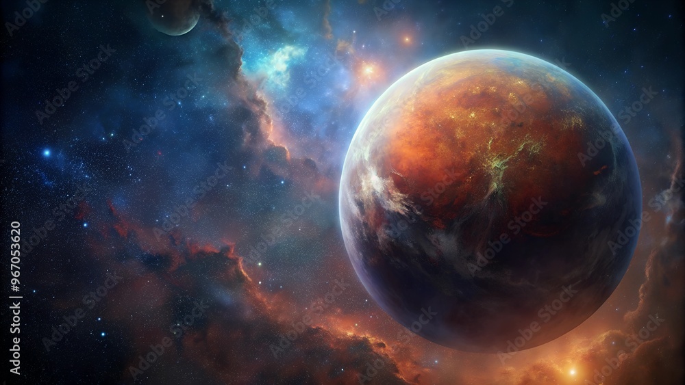 Obraz premium Dramatic cosmic scene with a glowing planet and colorful nebula
