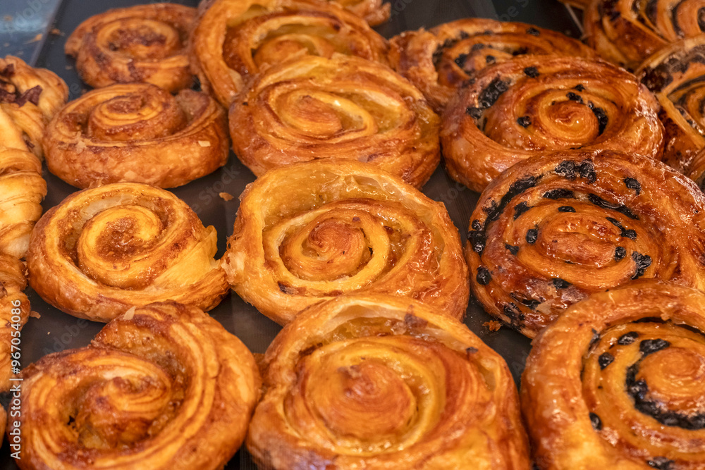 Confectionery, assortment of various pastries, cinnamon buns, croissants. Confectionery, assortment of various pastries, cinnamon buns, croissants.