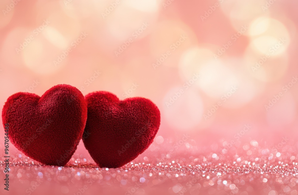Romantic Velvet Hearts on Pink Sparkle Background for Valentines Day Romantic Velvet Hearts on Pink Sparkle Background for Valentines Day