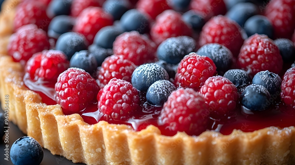Exquisitely Arranged Fruit Tart with Vibrant Berries and Glossy Glaze Exquisitely Arranged Fruit Tart with Vibrant Berries and Glossy Glaze