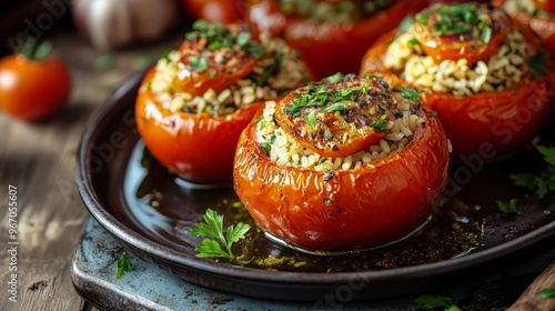 Turkish cuisine in its traditional form: rice-filled tomatoes stuffed with olive oil