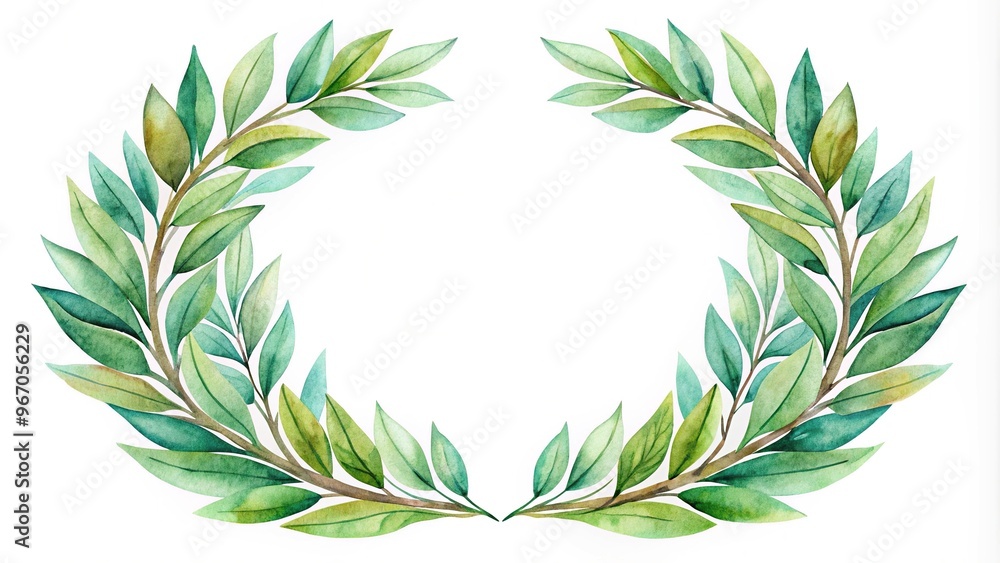 Watercolor laurel wreaths isolated on white background reflected Watercolor laurel wreaths isolated on white background reflected
