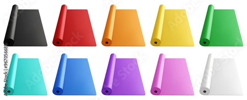 Set of Colorful Yoga Mats in Different Colors Isolated On White Background . Generative ai