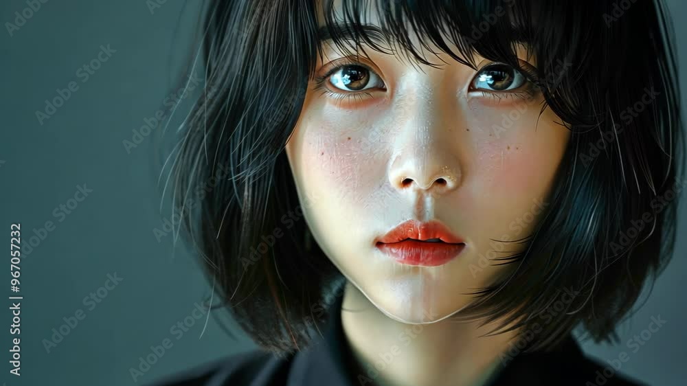 Captivating portrait of a young woman with striking eyes in soft lighting captured indoors Captivating portrait of a young woman with striking eyes in soft lighting captured indoors