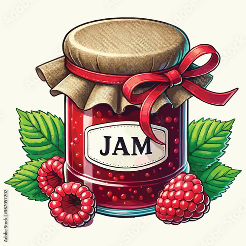 Glass jars of jam with berries vector illustration