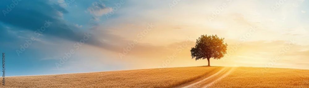 A serene landscape featuring a solitary tree bathed in warm sunlight, creating a peaceful and reflective atmosphere. A serene landscape featuring a solitary tree bathed in warm sunlight, creating a peaceful and reflective atmosphere.