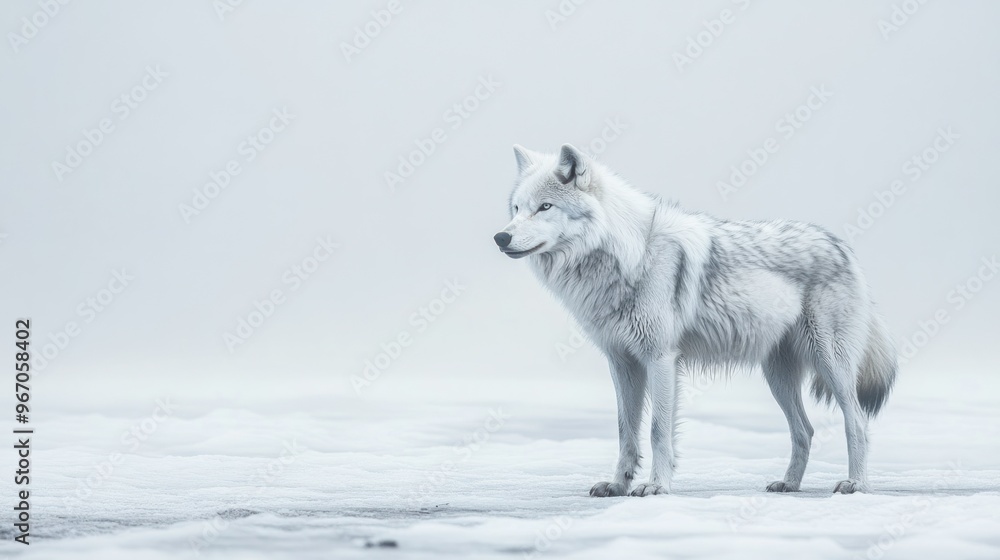 Obraz premium A White Wolf Standing on a Snow Covered Surface