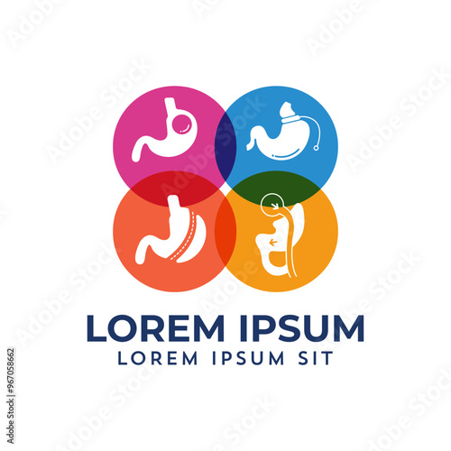 Adjustable Gastric Band, Roux-en-Y Gastric Bypass, Gastric Balloon, Laparoscopic Sleeve Gastrectomy, Weight Loss Surgery vector Illustration logo icon