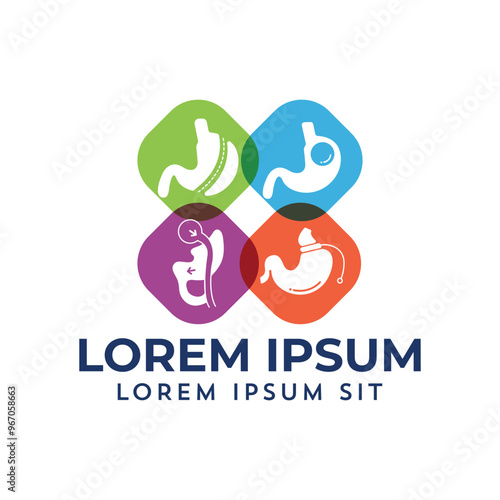 Adjustable Gastric Band, Roux-en-Y Gastric Bypass, Gastric Balloon, Laparoscopic Sleeve Gastrectomy, Weight Loss Surgery vector Illustration logo icon