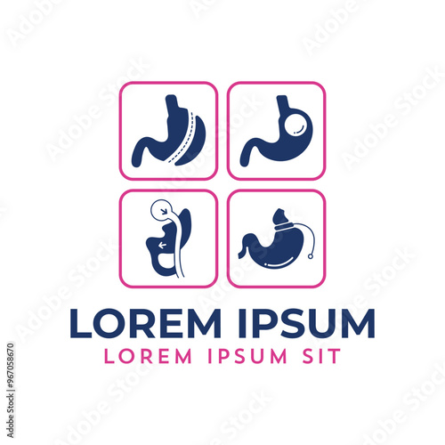 Adjustable Gastric Band, Roux-en-Y Gastric Bypass, Gastric Balloon, Laparoscopic Sleeve Gastrectomy, Weight Loss Surgery vector Illustration logo icon