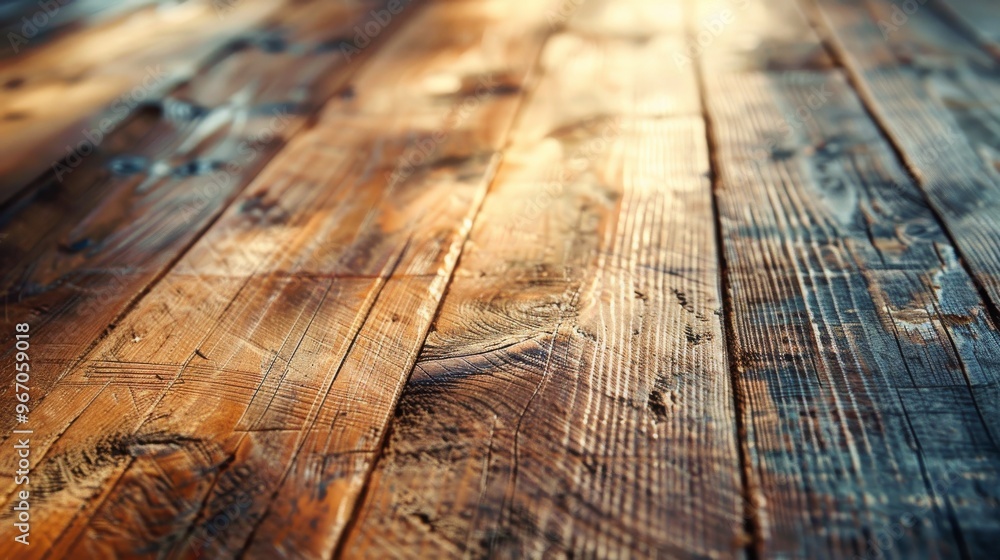 Naklejka premium Rustic wooden table with soft morning light