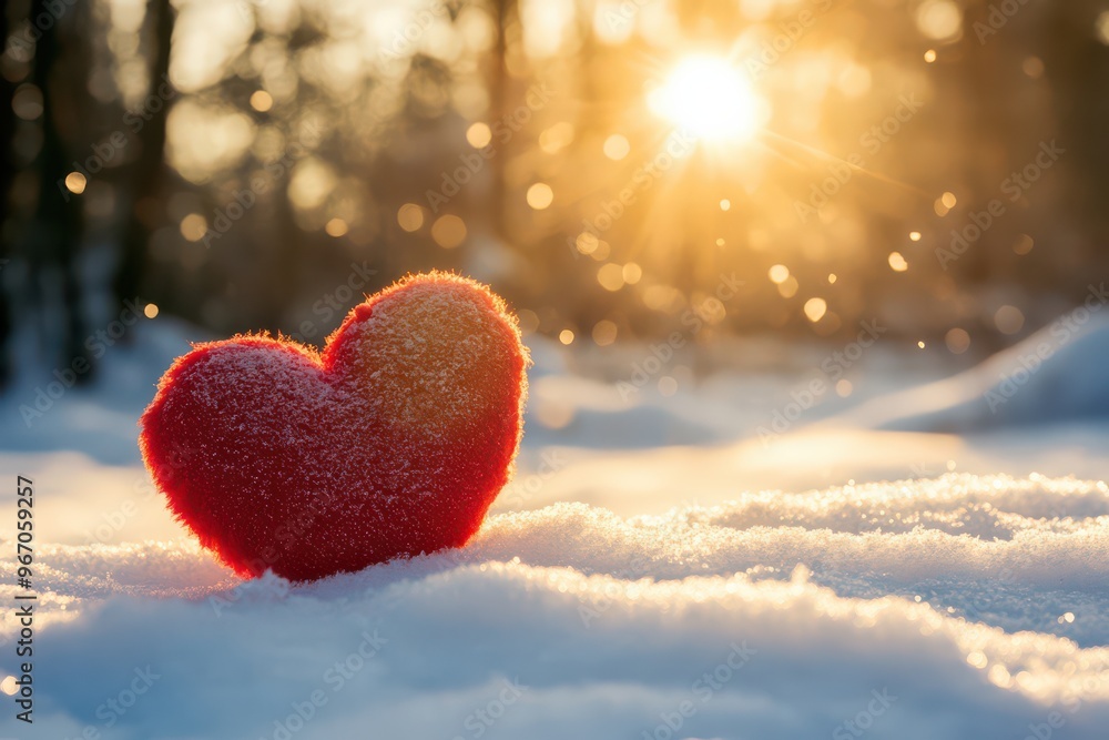 Plush Heart in Snow with Sunlight for Valentines Day Plush Heart in Snow with Sunlight for Valentines Day
