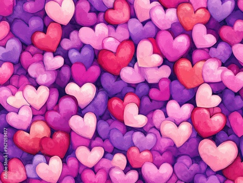 Seamless Heart Pattern in Pink, Purple, and Red for Valentines Day