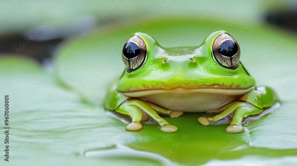 A frog sitting on top of a leaf with big eyes, AI A frog sitting on top of a leaf with big eyes, AI