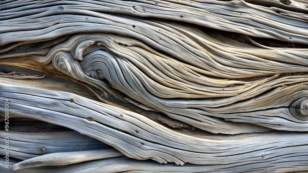 Textured driftwood, unique patterns and natural lines, on a sandy background, emphasizing nature Textured driftwood, unique patterns and natural lines, on a sandy background, emphasizing nature