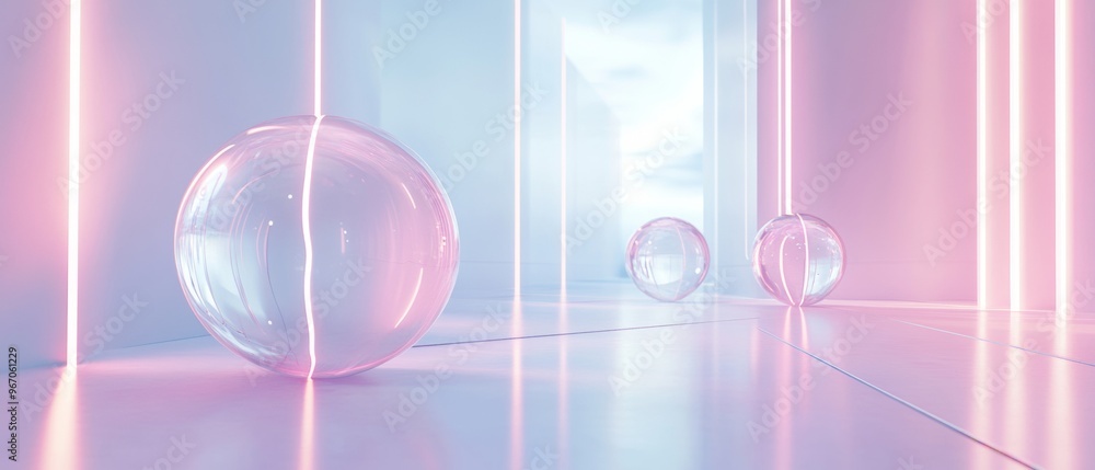 A room with three pink spheres and a white background A room with three pink spheres and a white background