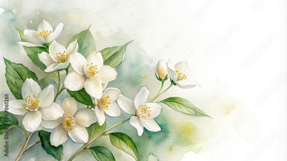 Fototapeta premium Watercolor painting of white jasmine flowers