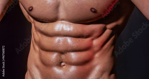 Obraz na plátně Sexy Fit man showing perfect muscular ripped abs