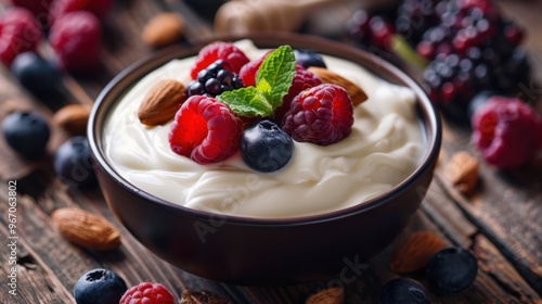 Greek Yogurt: Thick and creamy, this high-protein yogurt offers a tangy flavor. Perfect as a nutritious snack, especially when paired with honey, nuts, or fresh fruit.
 photo