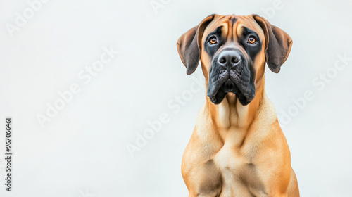 Portrait of a boxer dog with short brown and black fur 