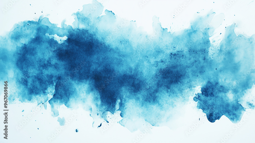 Blue watercolor big blot spread to the light background