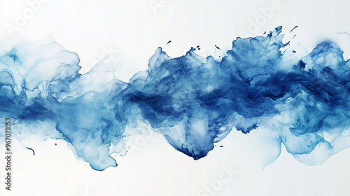 Blue watercolor big blot spread to the light background