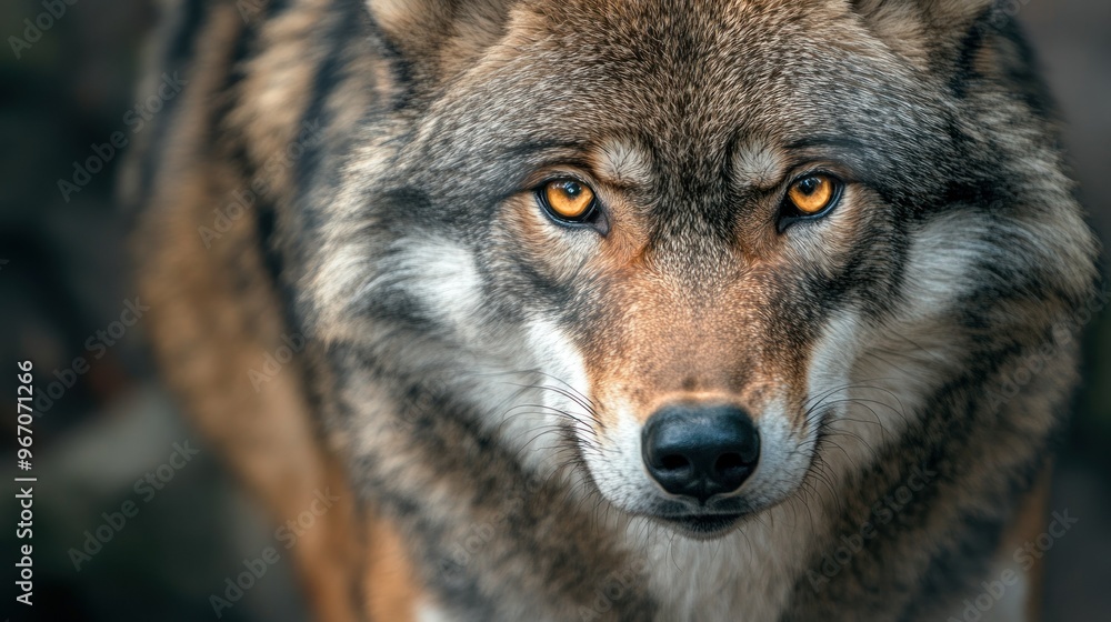 A Close-Up Portrait of a Wolf with Intense Golden Eyes A Close-Up Portrait of a Wolf with Intense Golden Eyes