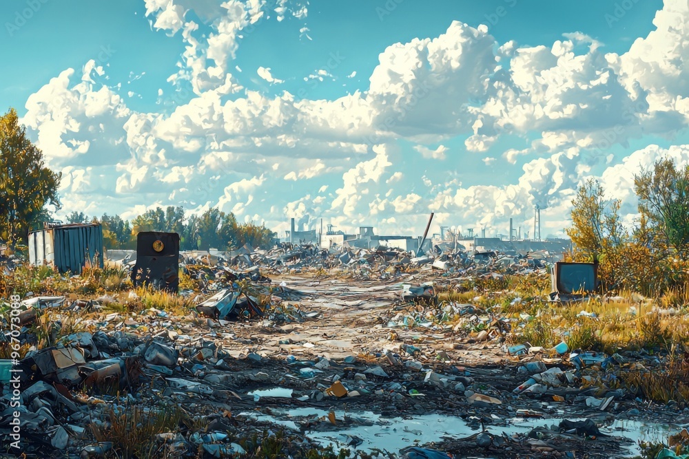 Waste landfill illustration created with Generative AI Waste landfill illustration created with Generative AI