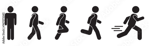 Running and walking people icons. Man stands, walk and run illustration. People symbol. Run, walk, stand. Vector illustration