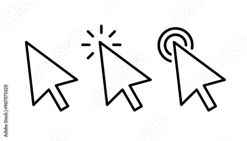 Set of mouse click cursor arrow icons. Vector illustration
