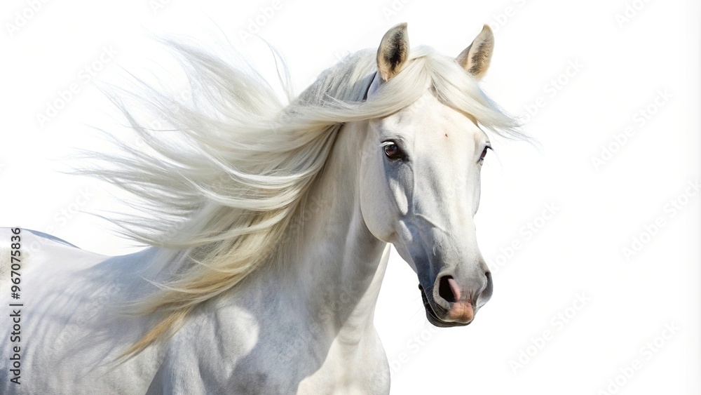 Obraz premium white horse with long mane isolated on white background