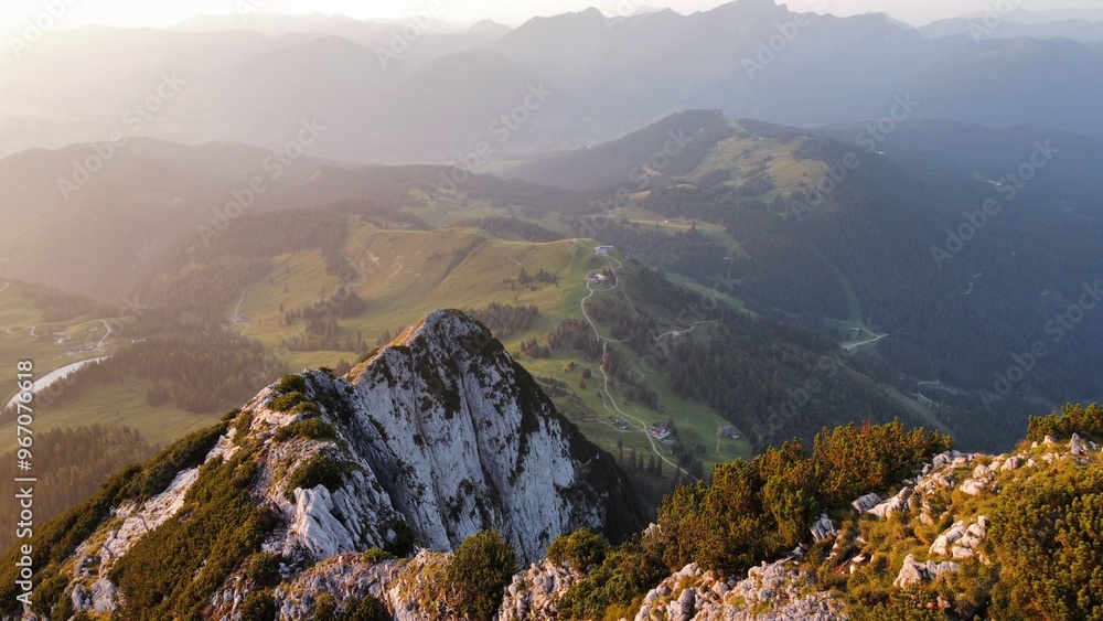 Fototapeta premium Aerial view of Austrian Alps at Sunset