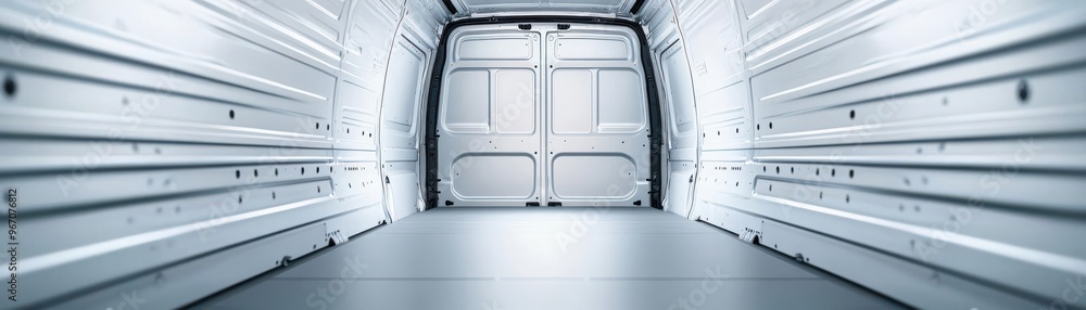 Spacious interior of a cargo van, designed for transportation and storage. Ideal for logistics and delivery services. Spacious interior of a cargo van, designed for transportation and storage. Ideal for logistics and delivery services.