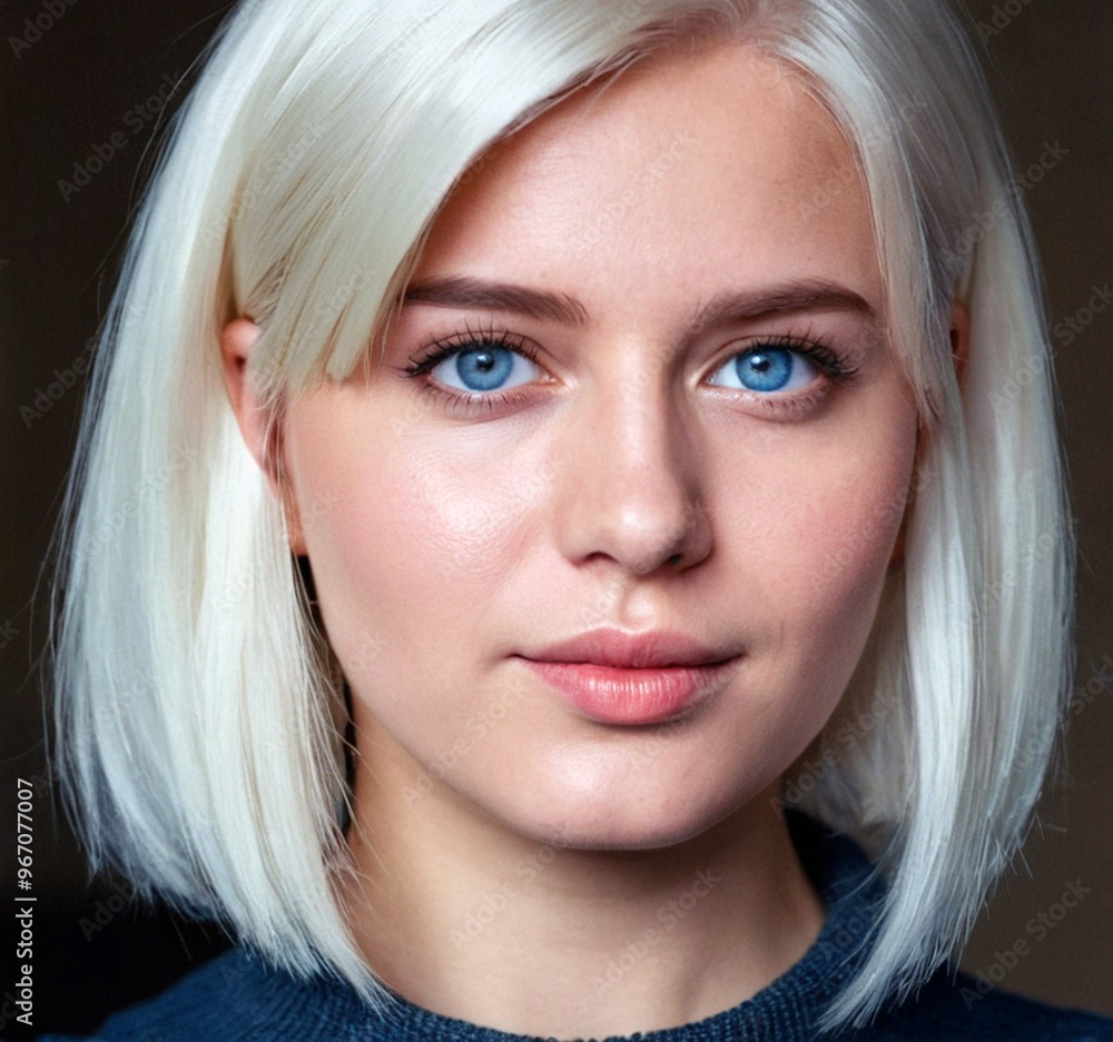 Elegant portrait of a young blonde woman with blue eyes and natural ...