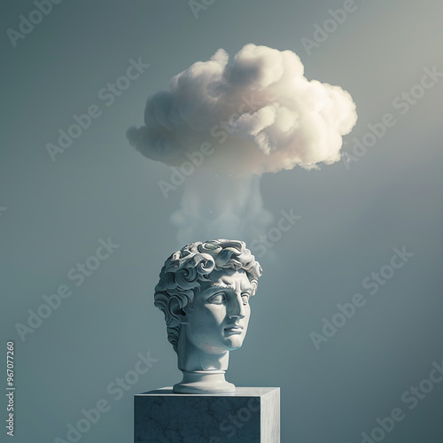 White plaster statue head of David with cloud