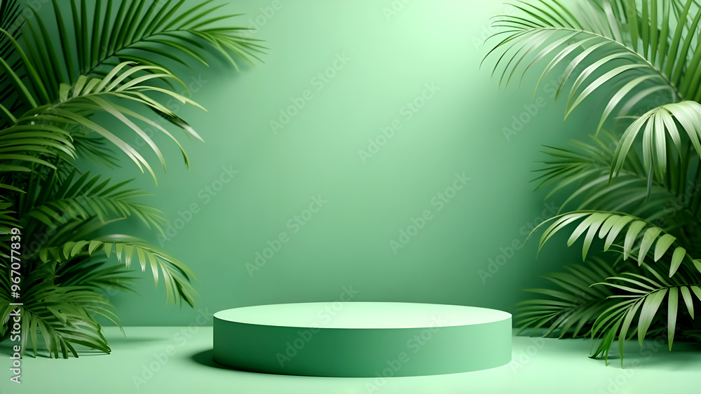 The Abstract scene background. Cylinder podium on green background The Abstract scene background. Cylinder podium on green background