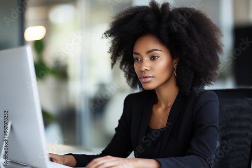 Focused Businesswoman Working on Computer