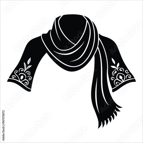 Elegant Scarf with Embroidered Patterns Along Hem and Sleeves