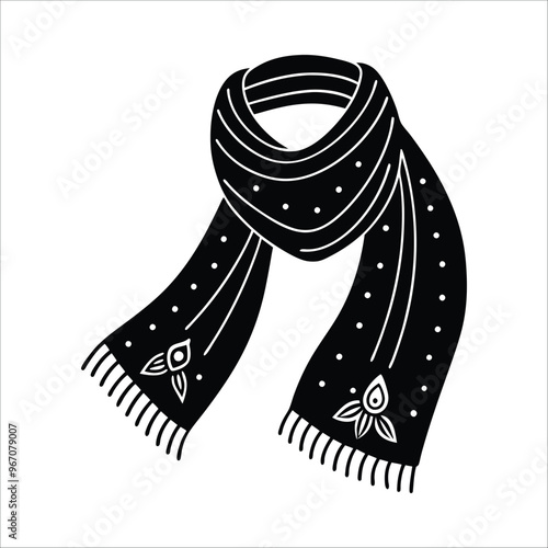 Elegant Scarf with Embroidered Patterns Along Hem and Sleeves